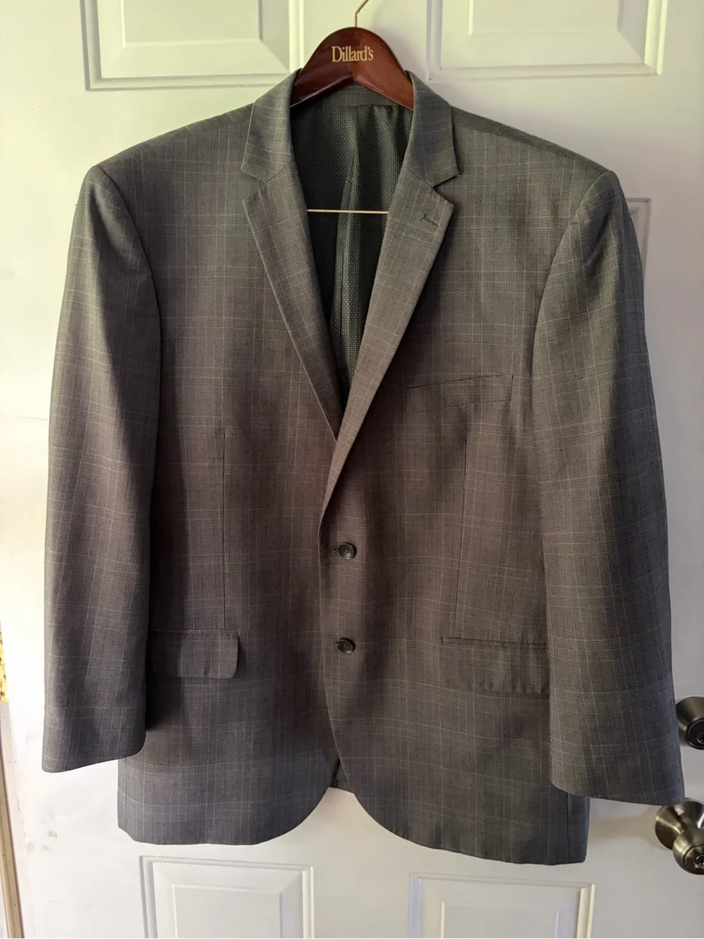 Boccaccio Uomo Gray light blue navy gray Windowpane Sport Coat blazer Sz 48 EUC